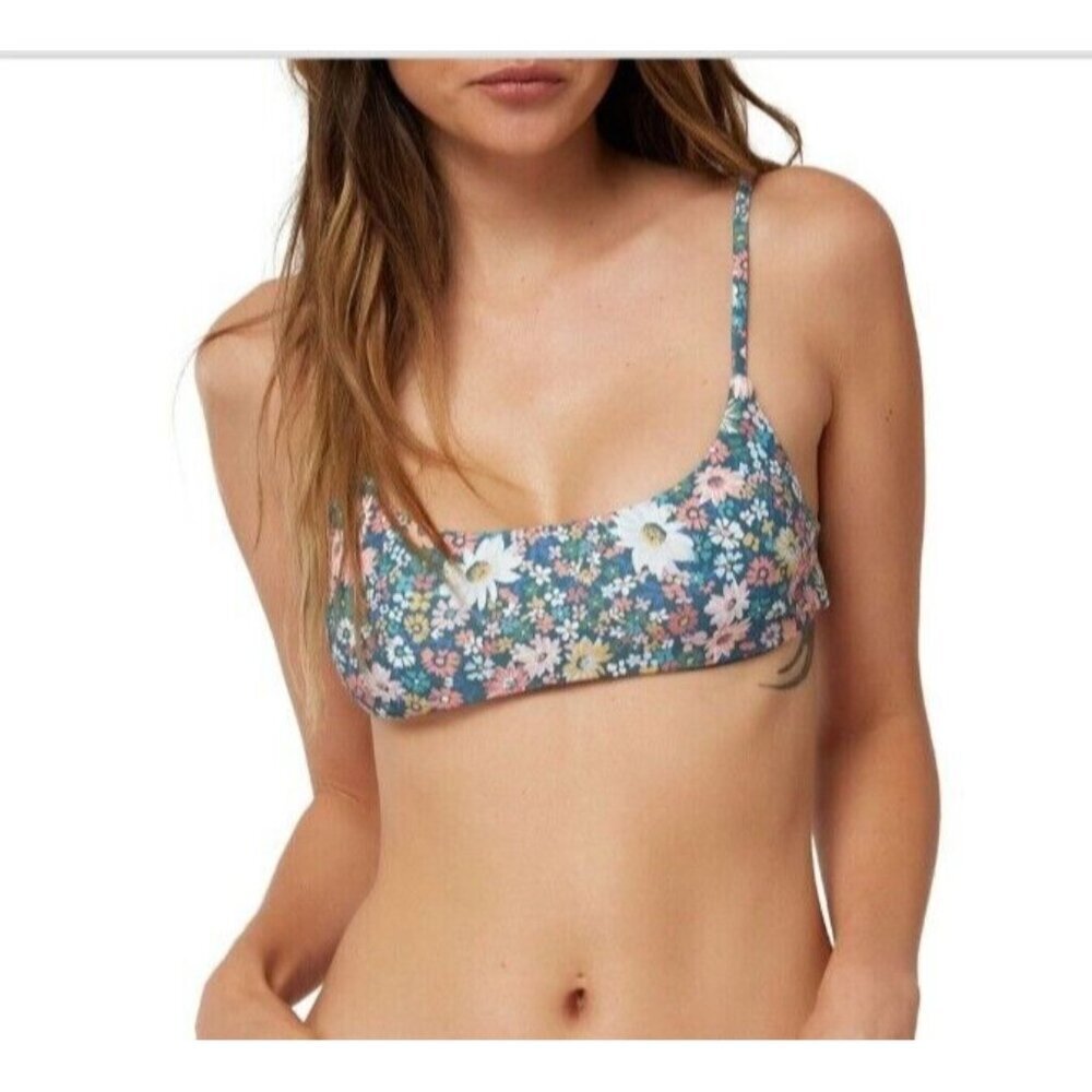 O'Neill Women's XS Eliza Ditsy Surfside Swim Top Teal Floral NWT